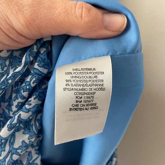 Alice + Olivia Maris Floral Print Lined Tie Halter Neck Blouse Blue White Medium - Picture 9 of 9